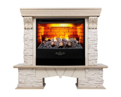 RealFlame Электрокамин Rockland Lux WT белый дуб с золотой патиной с очагом 3D Firestar 25,5