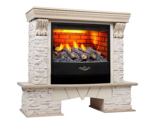 RealFlame Электрокамин Rockland Lux WT белый дуб с золотой патиной с очагом 3D Firestar 25,5
