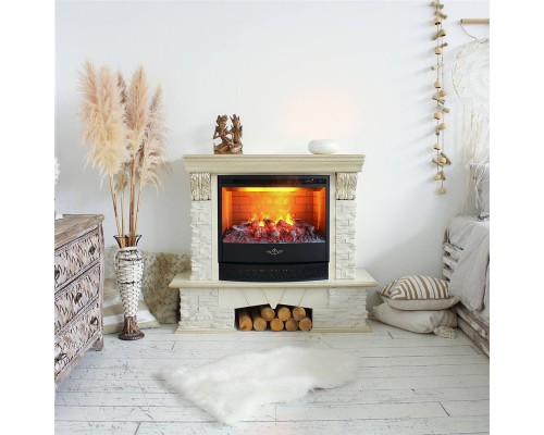 RealFlame Электрокамин Rockland Lux WT белый дуб с золотой патиной с очагом 3D Firestar 25,5