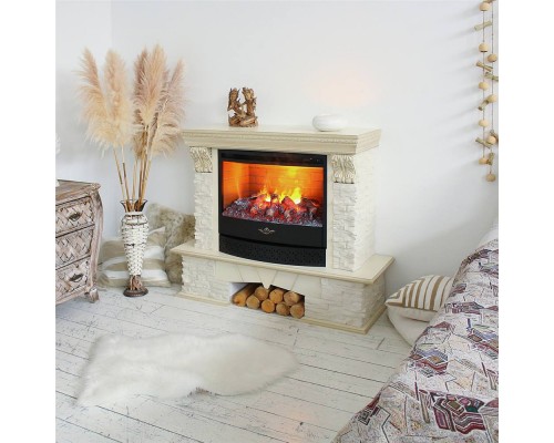 RealFlame Электрокамин Rockland Lux WT белый дуб с золотой патиной с очагом 3D Firestar 25,5