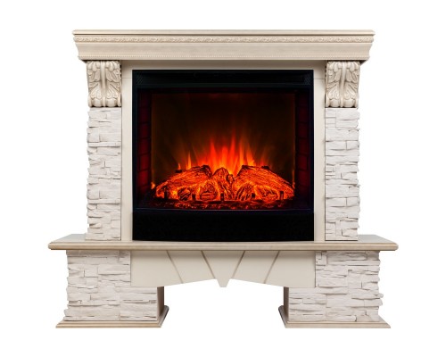 RealFlame Электрокамин Rockland Lux WT белый дуб с золотой патиной с очагом Evrika 25,5 LED