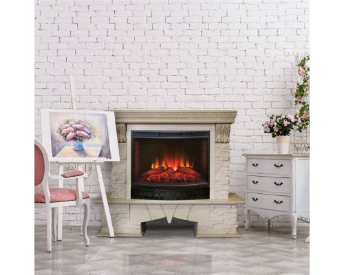 RealFlame Электрокамин Rockland Lux WT белый дуб с золотой патиной с очагом Evrika 25,5 LED