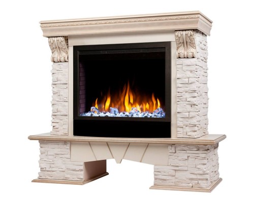 RealFlame Электрокамин Rockland Lux WT белый дуб с золотой патиной с очагом Saphir 25,5