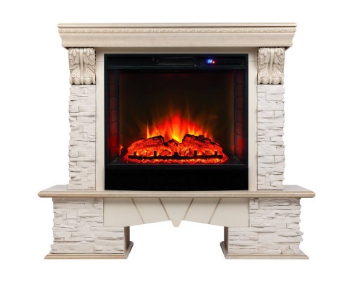 RealFlame Электрокамин Rockland Lux WT белый дуб с золотой патиной с очагом Sparta 25,5 LED