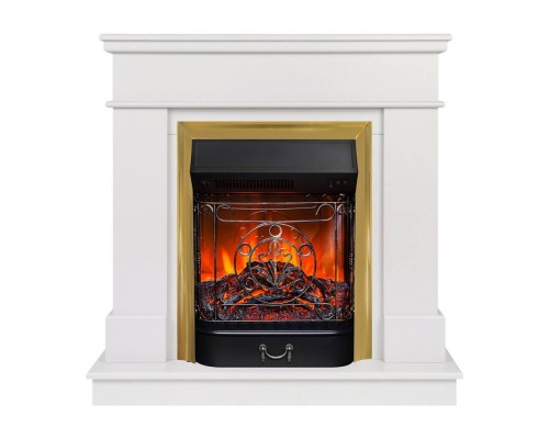 RealFlame Электрокамин Selena STD WT молочный с очагом Majestic Lux Brass