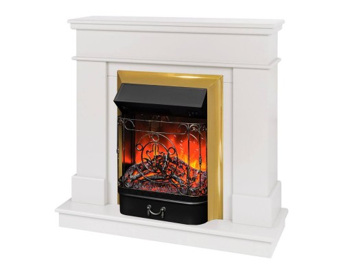 RealFlame Электрокамин Selena STD WT молочный с очагом Majestic Lux Brass