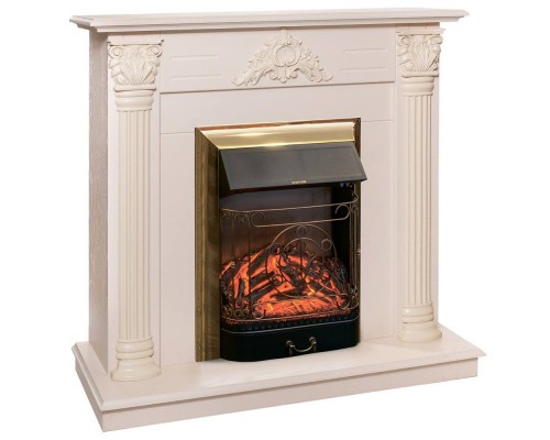 RealFlame Электрокамин Stefania WT айвори с очагом Majestic Lux Brass