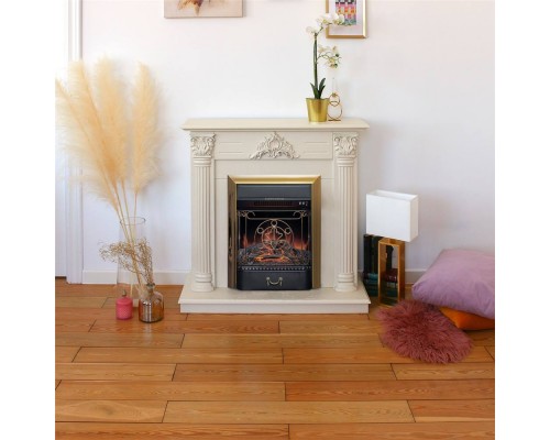 RealFlame Электрокамин Stefania WT айвори с очагом Majestic Lux Brass