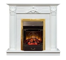 RealFlame Электрокамин Stefania WT белое золото с очагом Majestic Lux Brass