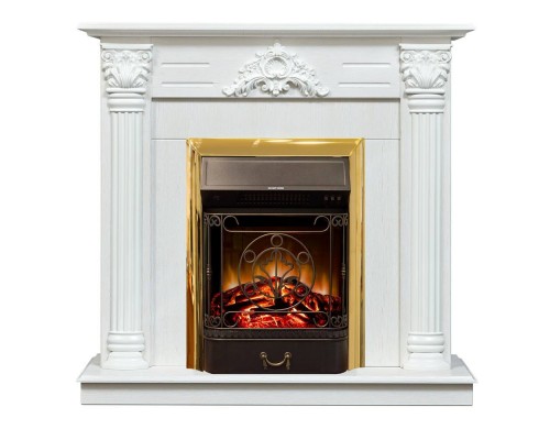 RealFlame Электрокамин Stefania WT белое золото с очагом Majestic Lux Brass
