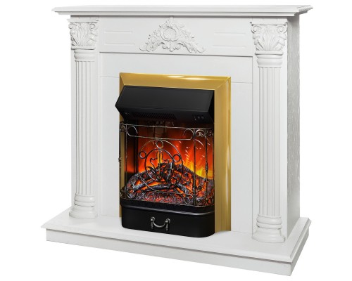 RealFlame Электрокамин Stefania WT белое золото с очагом Majestic Lux Brass