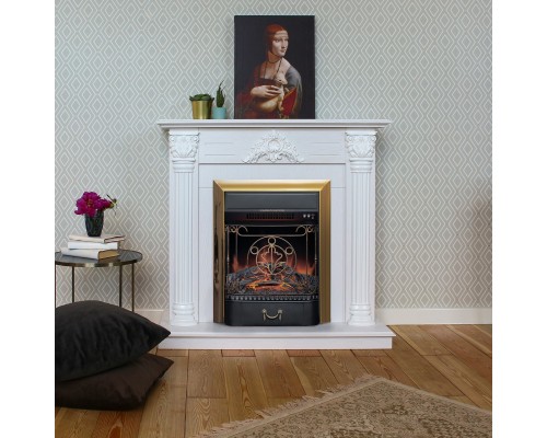 RealFlame Электрокамин Stefania WT белое золото с очагом Majestic Lux Brass