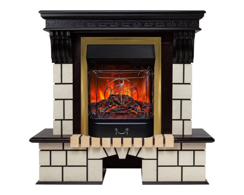 RealFlame Электрокамин Stone STD AO античный дуб с очагом Majestic Lux Brass