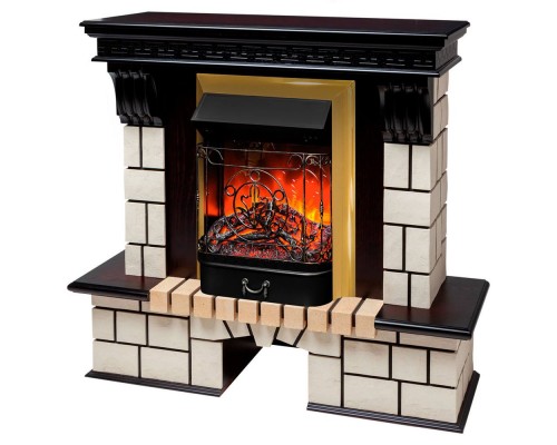 RealFlame Электрокамин Stone STD AO античный дуб с очагом Majestic Lux Brass