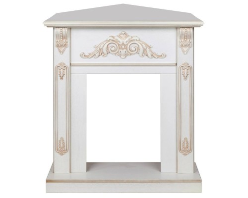 RealFlame Портал каминный из МДФ угловой Anita WT Corner дуб белый с золотой патиной под очаги (Majestic, Fobos, Eugene, 3D Olympic)