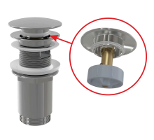 Водослив для умывальника click/clack 5/4, цельнометаллический с большой заглушкой, арт. A392C