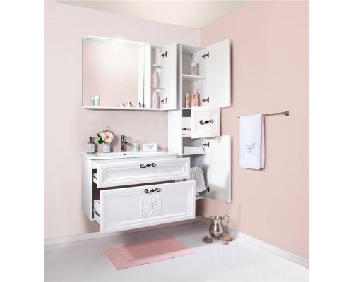 Зеркало для ванной Адель 85 Белый глянец со шкафчиком Бриклаер