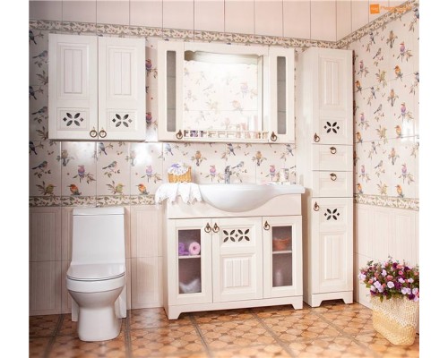 Зеркало для ванной Кантри 105 Бежевый дуб прованс с двумя шкафчиками и балюстрадой Бриклаер