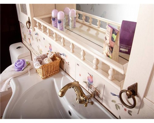 Зеркало для ванной Кантри 115 Бежевый дуб прованс со шкафчиком и балюстрадой Бриклаер
