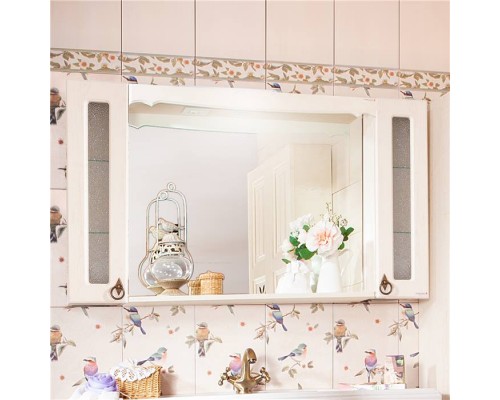 Зеркало для ванной Кантри 125 Бежевый дуб прованс с двумя шкафчиками Бриклаер