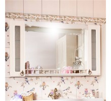 Зеркало для ванной Кантри 125 Бежевый дуб прованс с двумя шкафчиками и балюстрадой Бриклаер