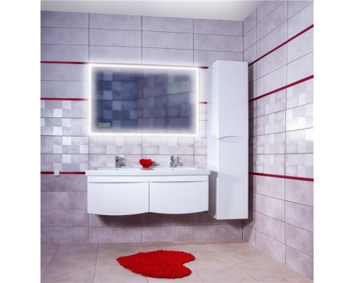 Зеркало для ванной Вега 125 с подсветкой и часами, включение на взмах руки Бриклаер