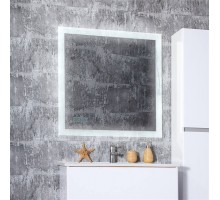 Зеркало для ванной Вега/Мальта 85  с подсветкой и часами, включение на взмах руки, Белый глянец Бриклаер