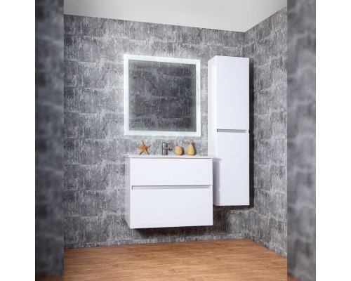 Зеркало для ванной Вега/Мальта 85 с подсветкой и часами, включение на взмах руки, Белый глянец Бриклаер