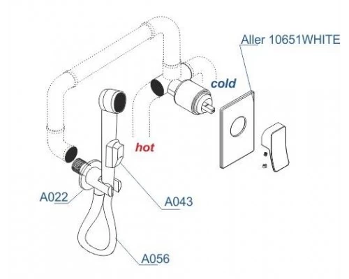 A010656 White Встраиваемый комплект для биде со шлангом 100 см A010656 White Встраиваемый комплект для биде со шлангом 100 см