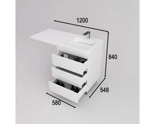 Style Line Тумба с раковиной Даллас ЛЕОН 120 R Люкс PLUS белая, 3 ящика Style Line Тумба с раковиной Даллас ЛЕОН 120 R Люкс PLUS белая, 3 ящика